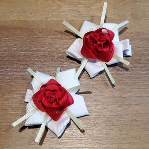 NWT Handcrafted Ribbon Rose Hair Clippies